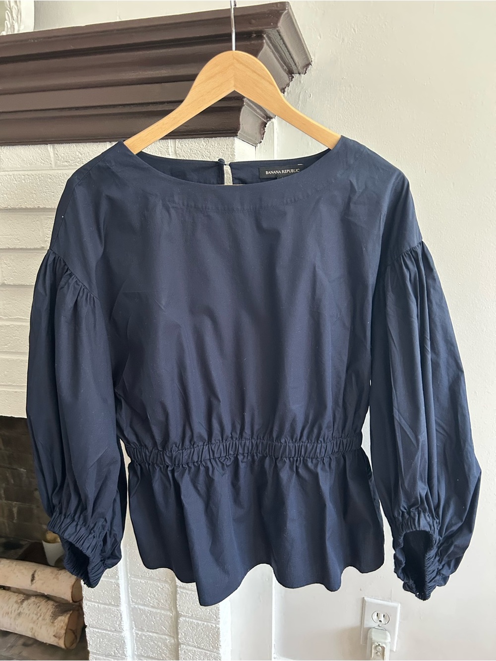 Banana Republic Navy Elastic-Waist Peplum Blouse